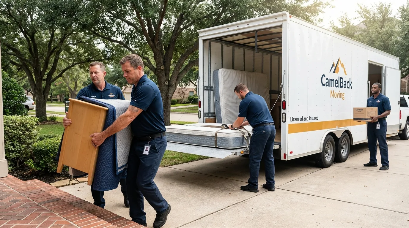 Crew loading residential truck for cross-state move from East Brookfield, MA