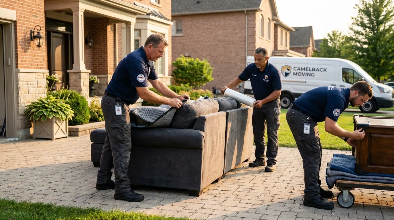 Large estate moving crew wrapping furniture in East Brookfield, MA