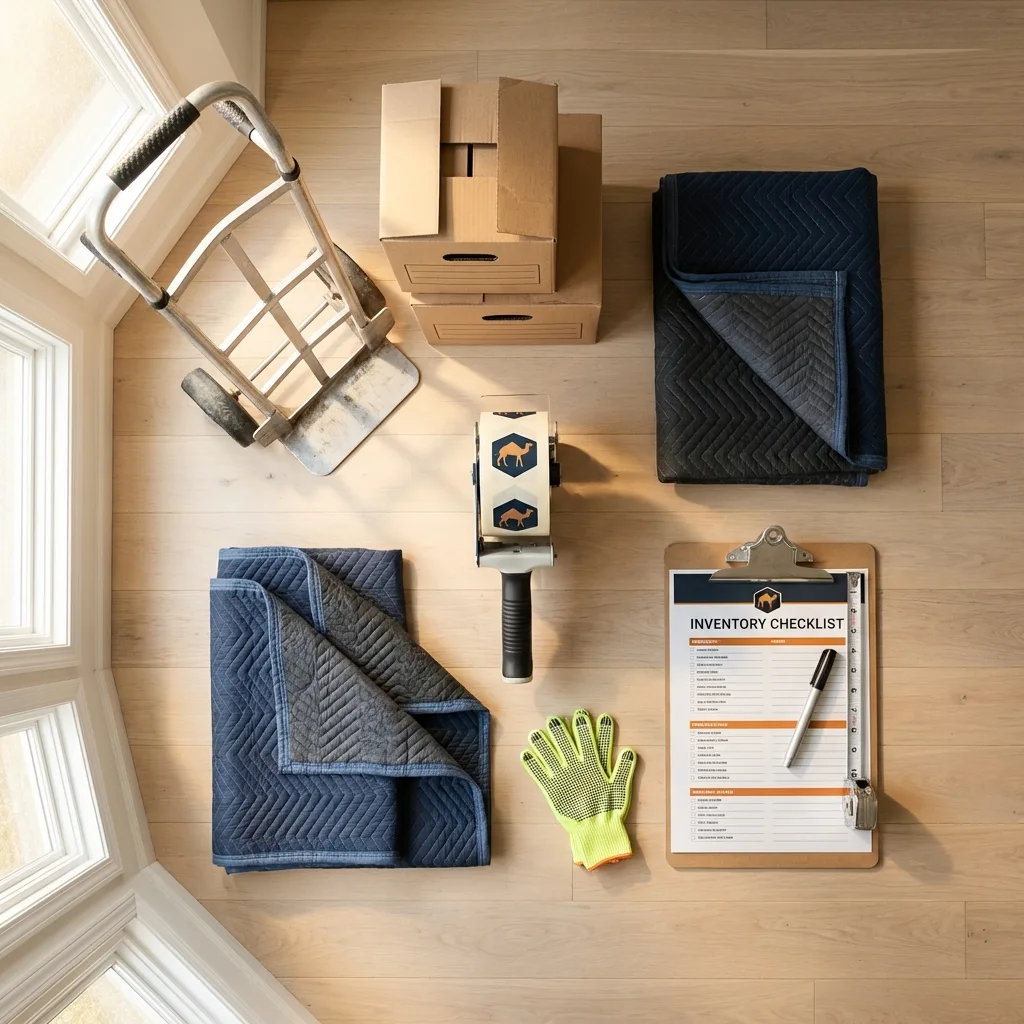 Professional moving supplies and packing materials layout for East Brookfield residential relocations